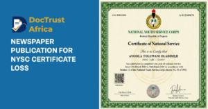 Newspaper Publication for NYSC Certificate Loss