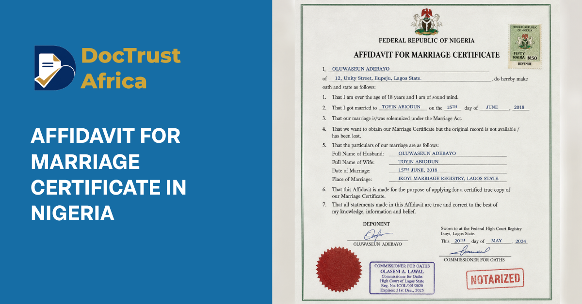 Affidavit for Marriage Certificate in Nigeria